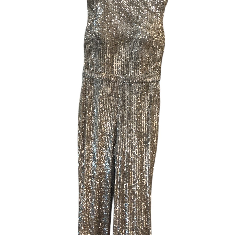 Li Paris Haute Couture Silver Sequin Sleeveless Wide-Leg Jumpsuit Size 40 US 10